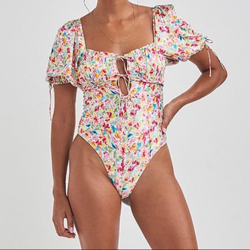 For Love and Lemons Floral Watercolor Bodysuit NWT - Picture 2 of 14